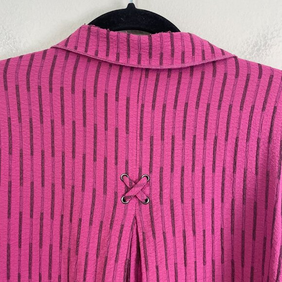 Ali Miles Womens Large Button Up Shirt Pink Black Striped Long Sleeve Top - Picture 14 of 14
